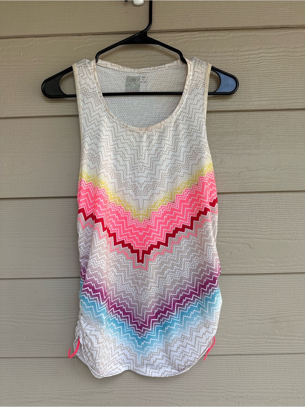 Lucky In Love White/Pink/Yellow Print Athletic Tennis Tank Top Size M (B30)